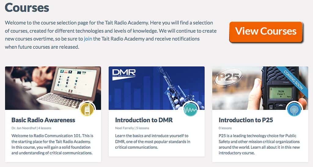 Visit the Tait Radio Academy to See the Free Radio Courses